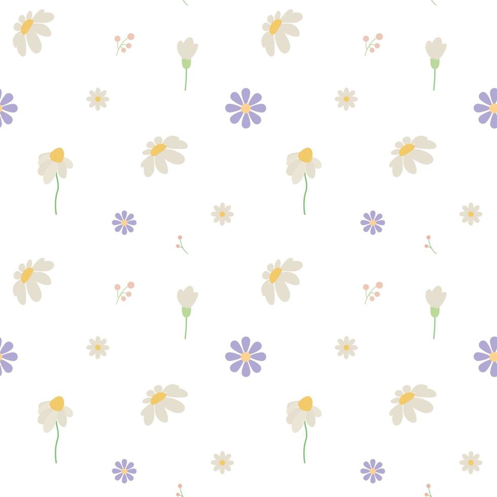 Vector seamless floral pattern of white daisies and purple flowers on a transparent background Delicate digital paper