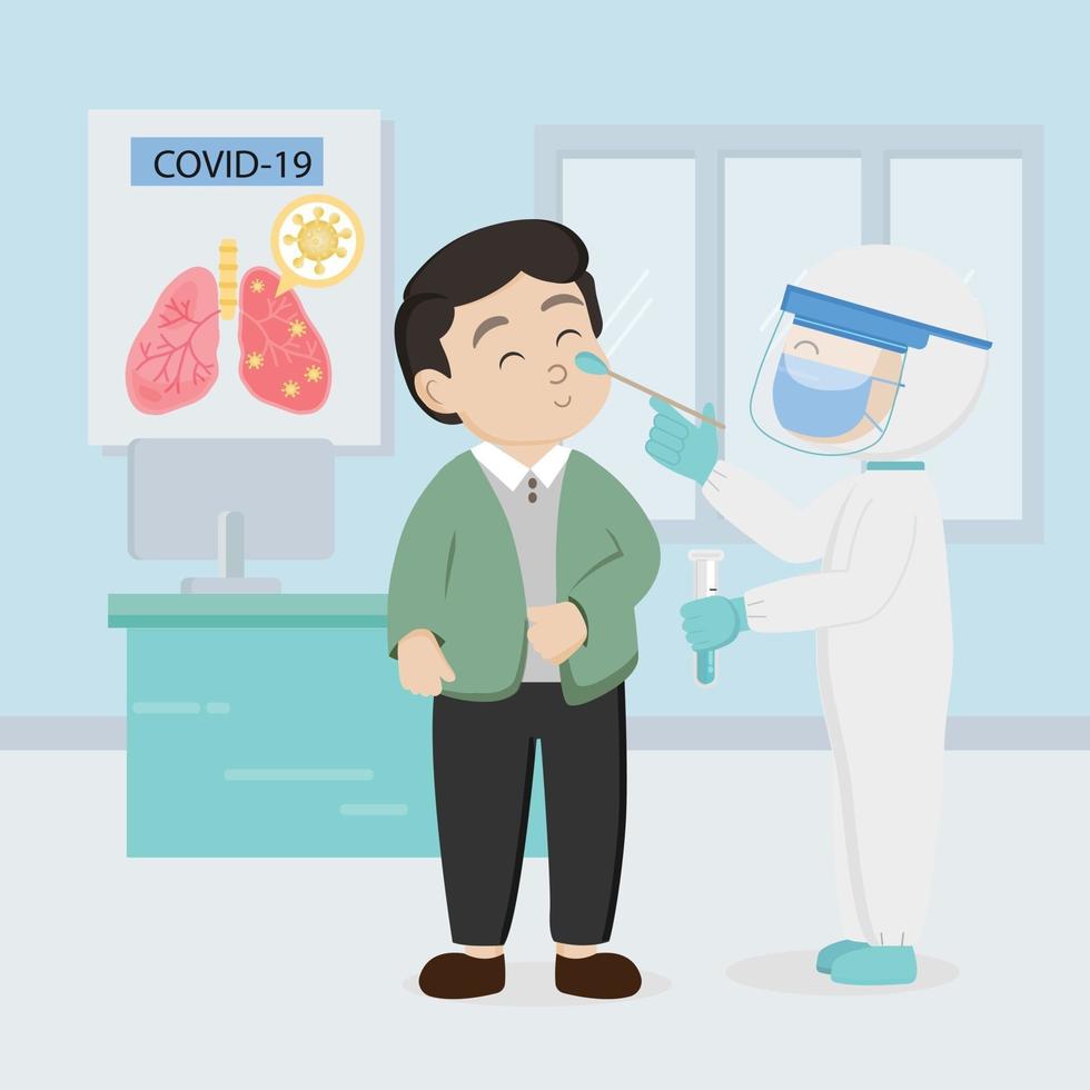 Covid 19 nasal swab test flat illustration vector