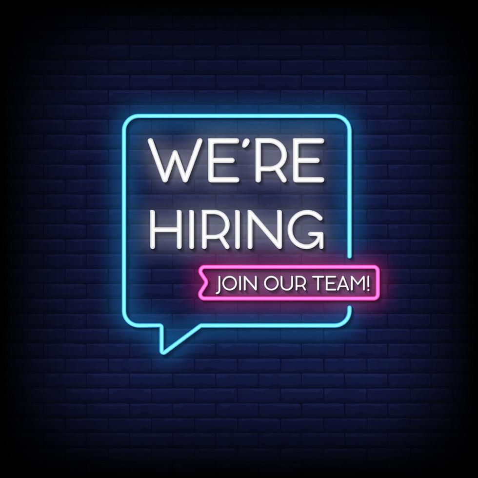 We Are Hiring Neon Signs Style Text Vector