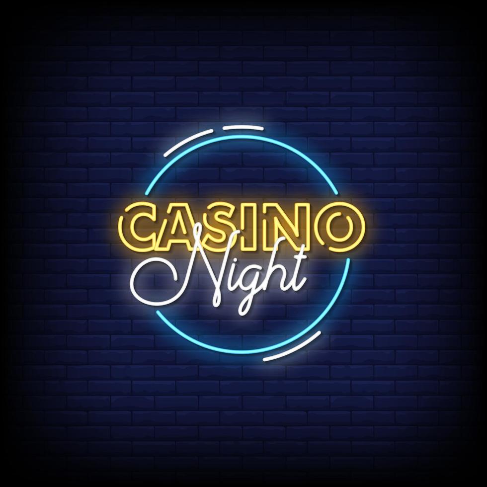 vector de texto de estilo de letreros de neón de noche de casino