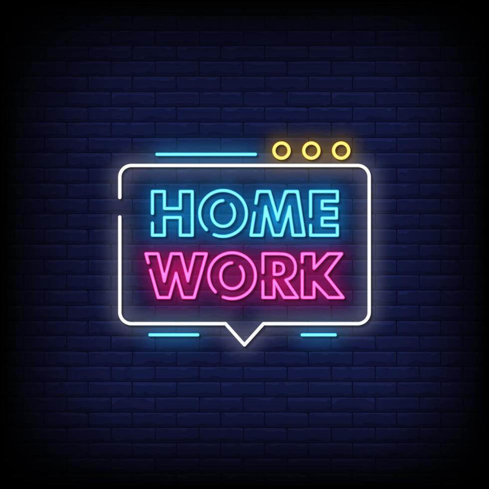 Home Work Neon Signs Style Text Vector