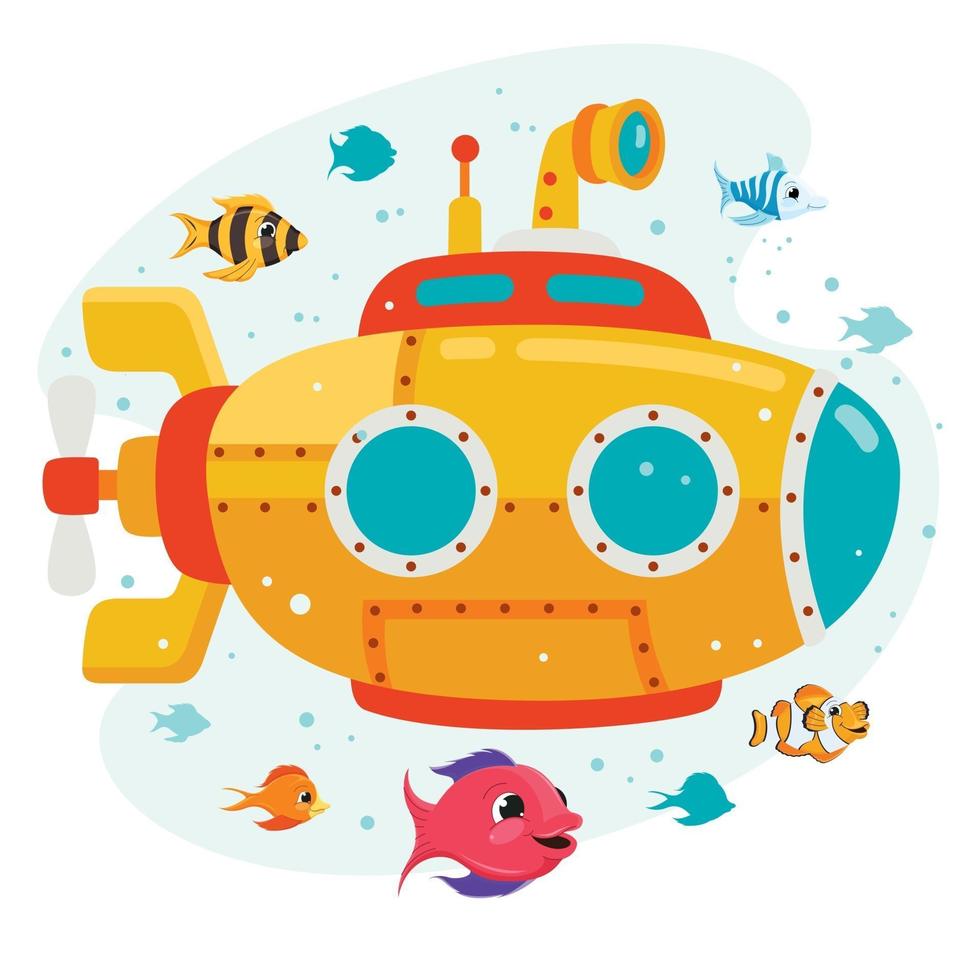 Cartoon Submarine Under The Sea vector