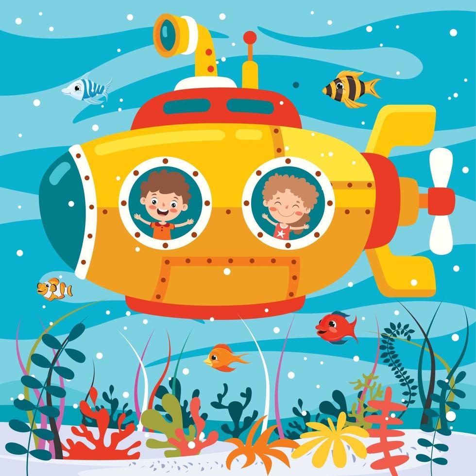 Cartoon Submarine Under The Sea vector