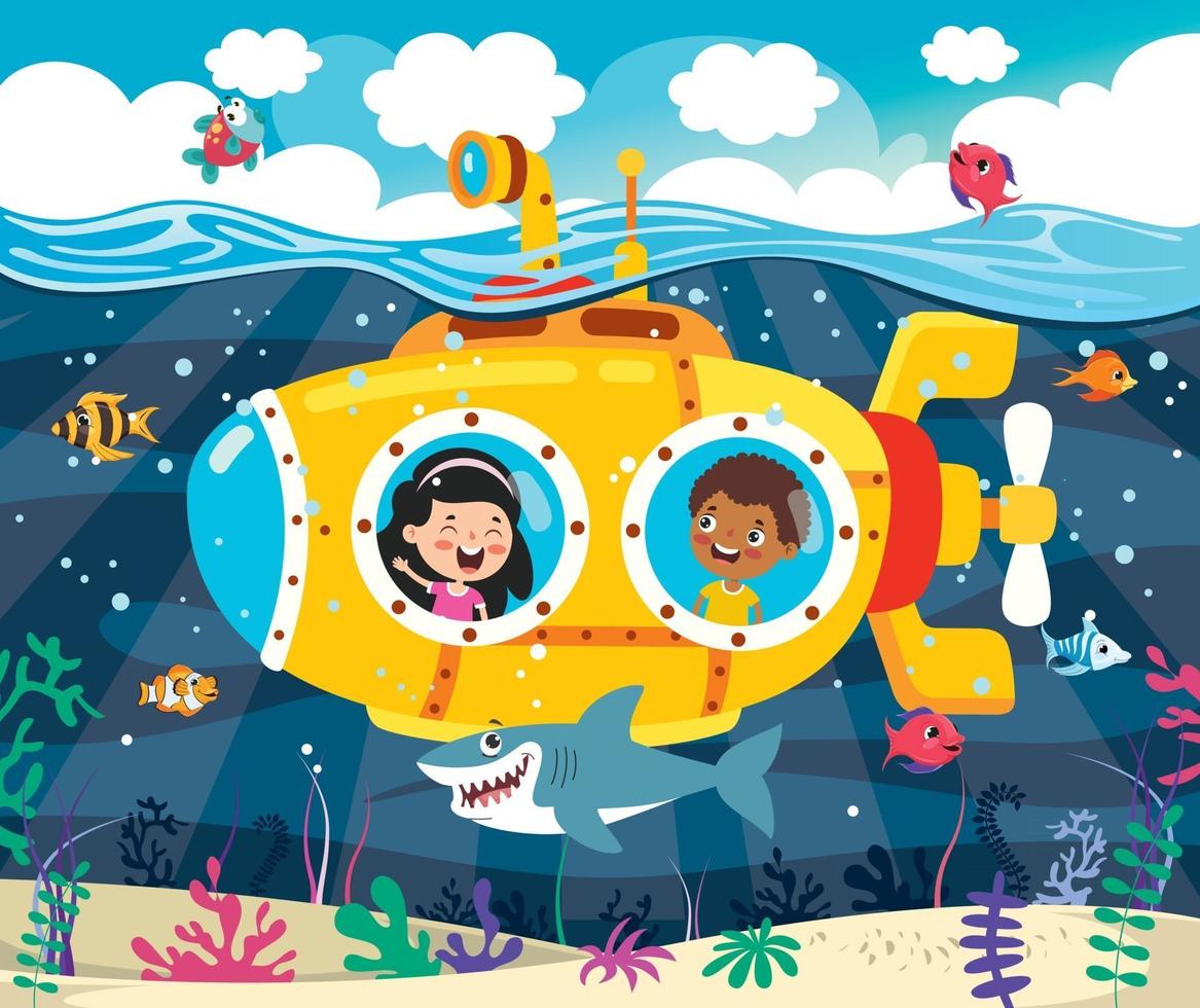 Cartoon Submarine Under The Sea vector