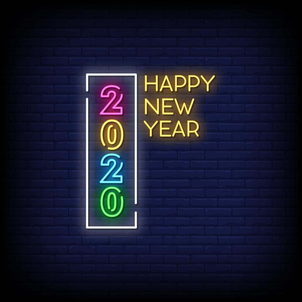 Happy New Year Neon Signs Style Text Vector