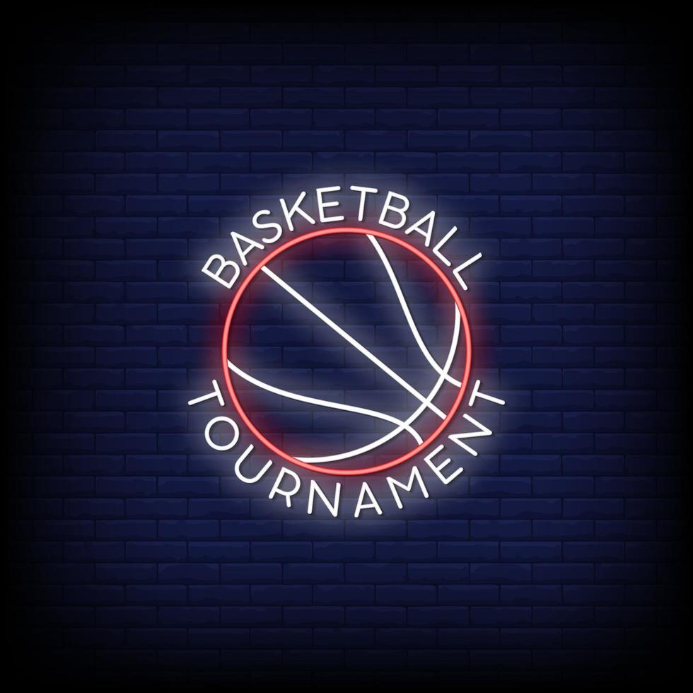 Basket Ball Tournament Logo Neon Signs Style Text Vector