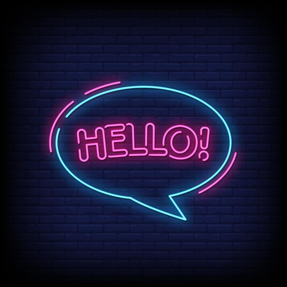 Hello Neon Signs Style Text Vector