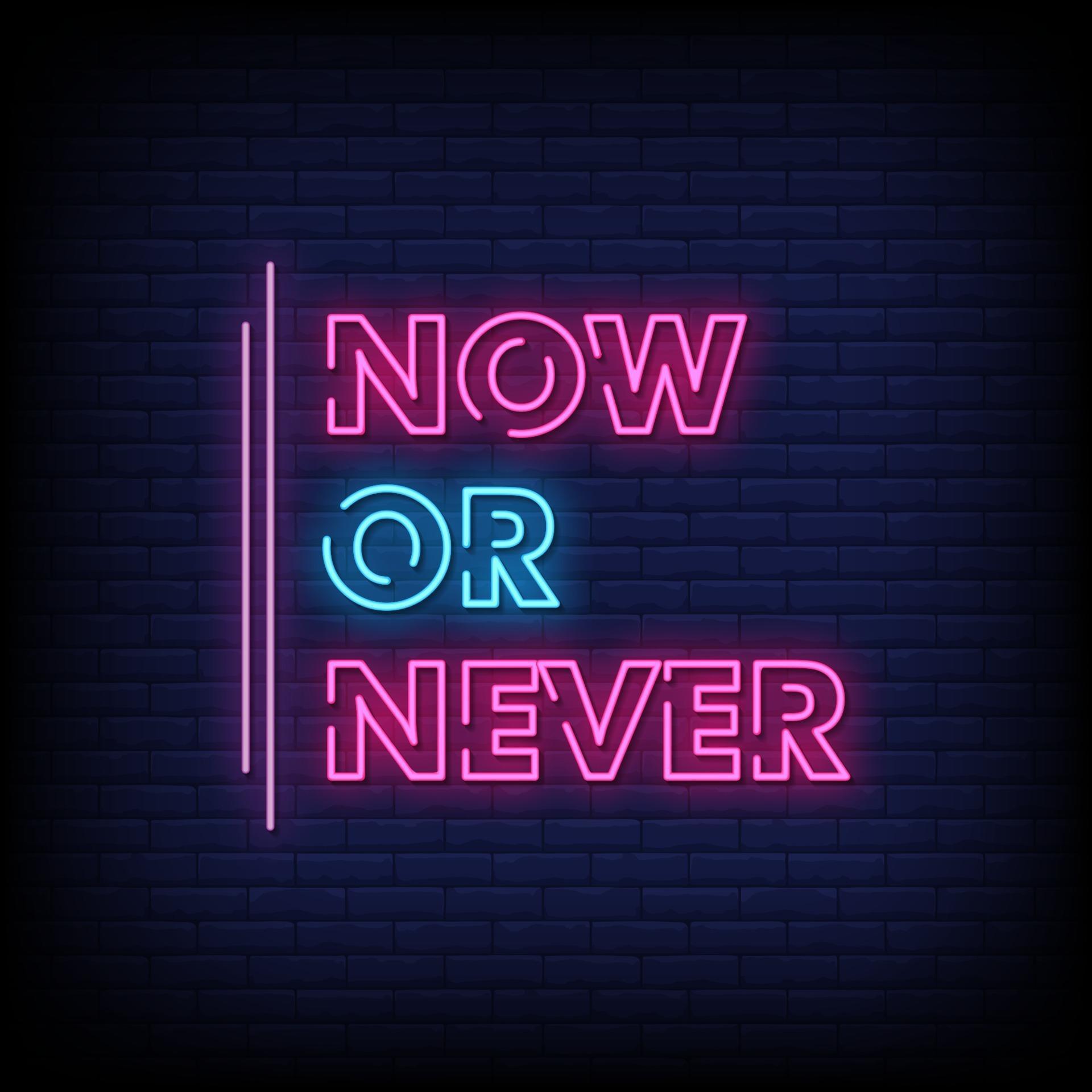 Now or Never Neon Signs Style Text Vector 2405468 Vector Art at Vecteezy