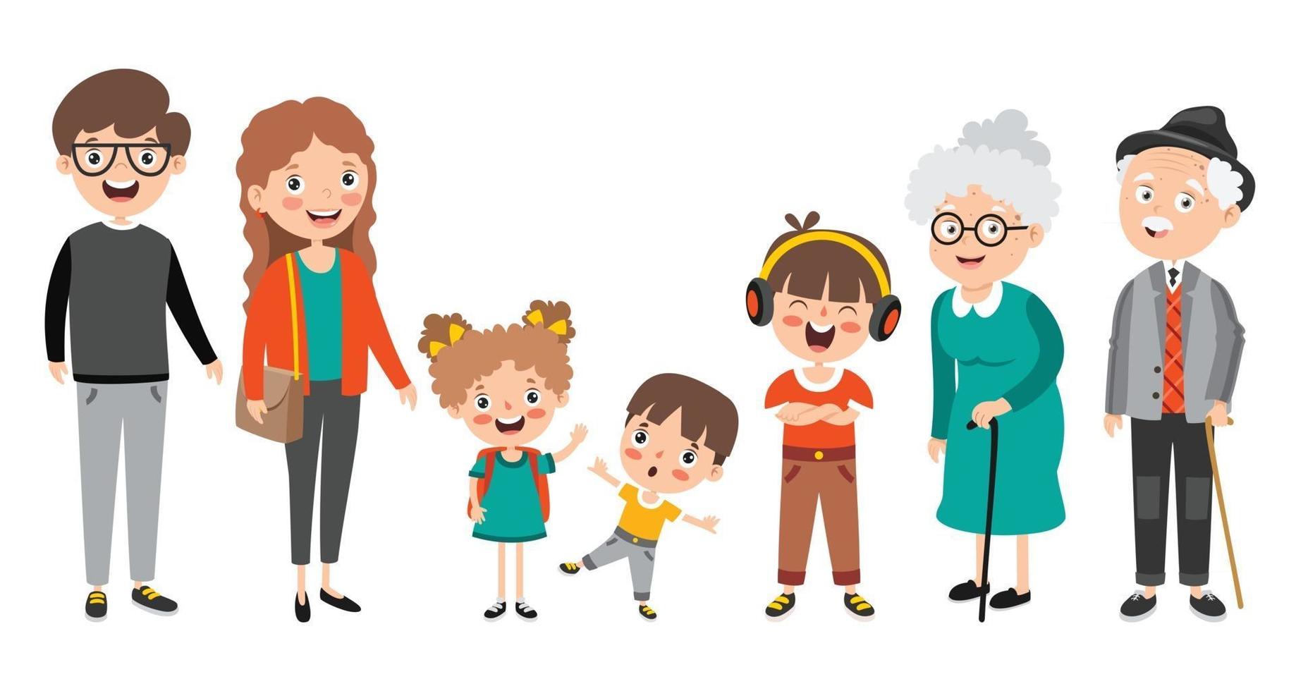 Cartoon Characters In Different Ages vector