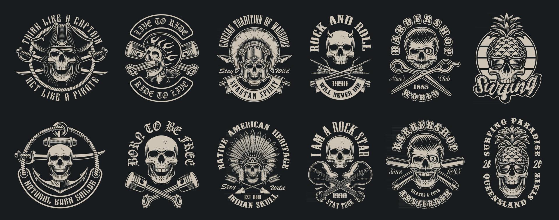 Set of vector illustrations of skulls