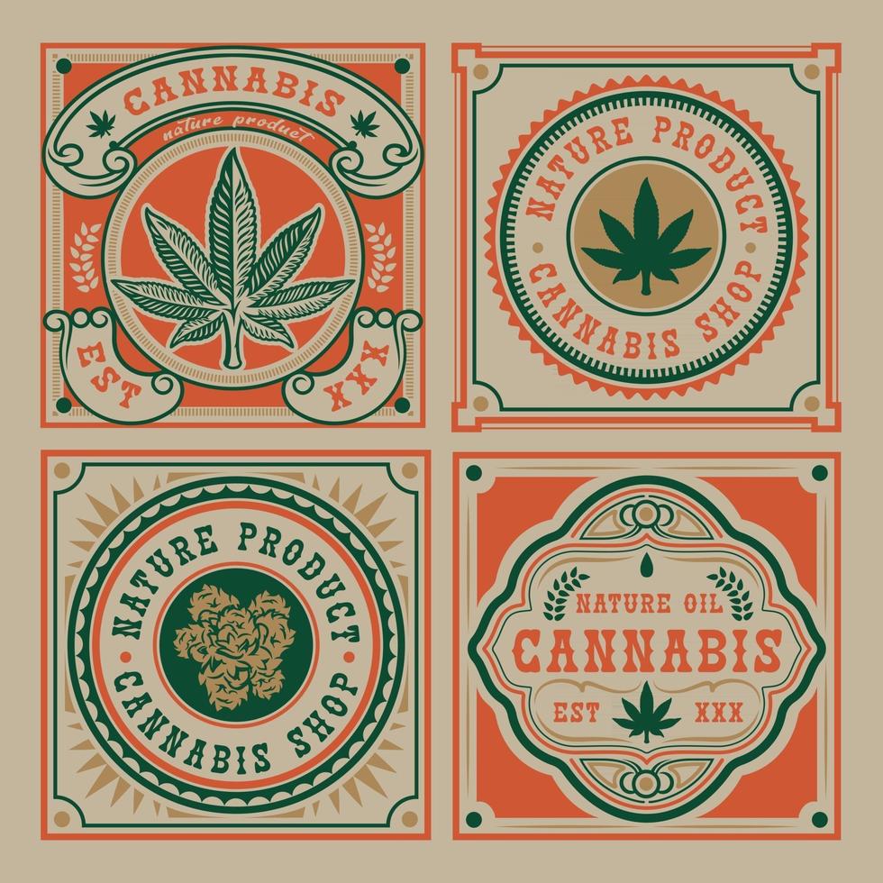 Set of vector emblem of cannabis leaf