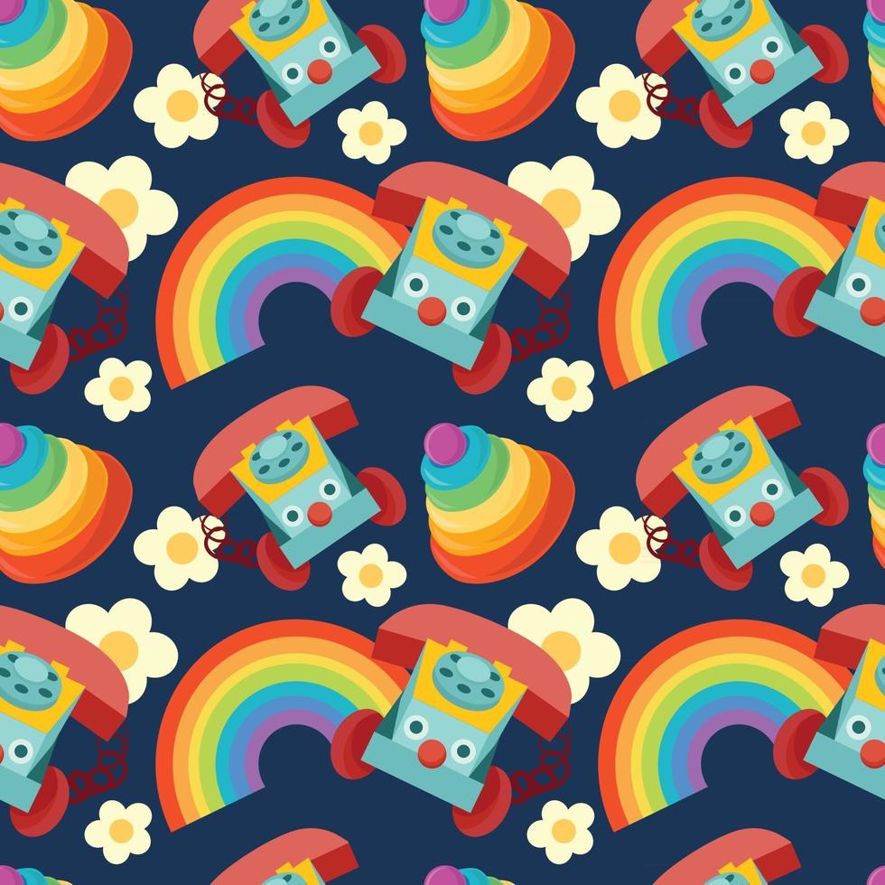 kid stuffs kids object seamless on the rainbow background vector