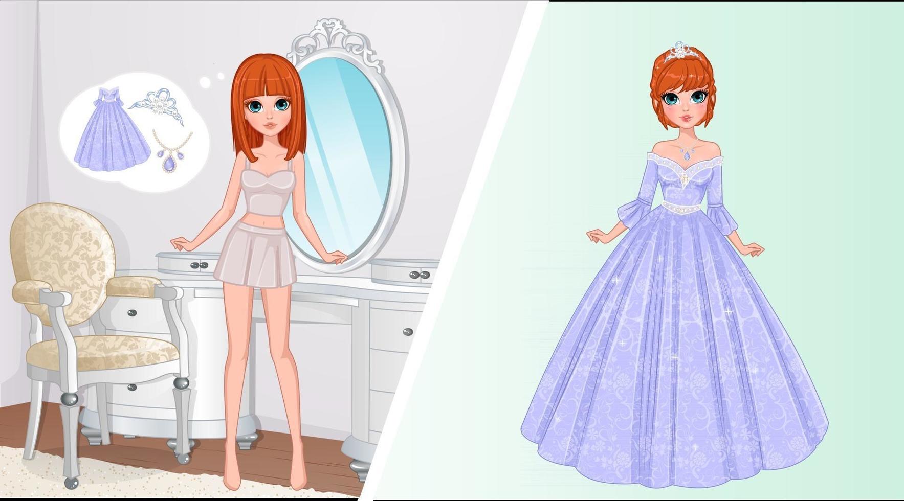 vector princess style blue dress