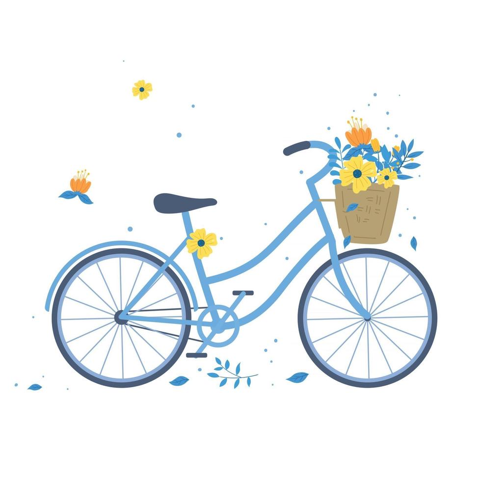 Hand drawn bicycle or bike carrying baskets with flowers and plants isolated on white background vector
