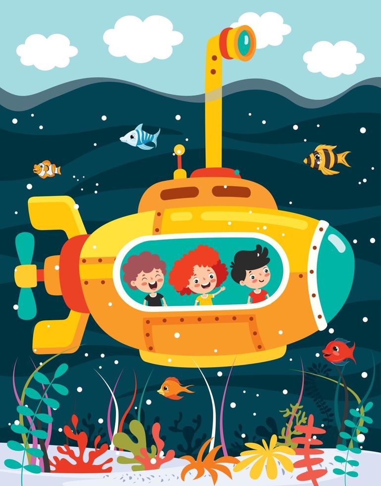 Cartoon Submarine Under The Sea vector