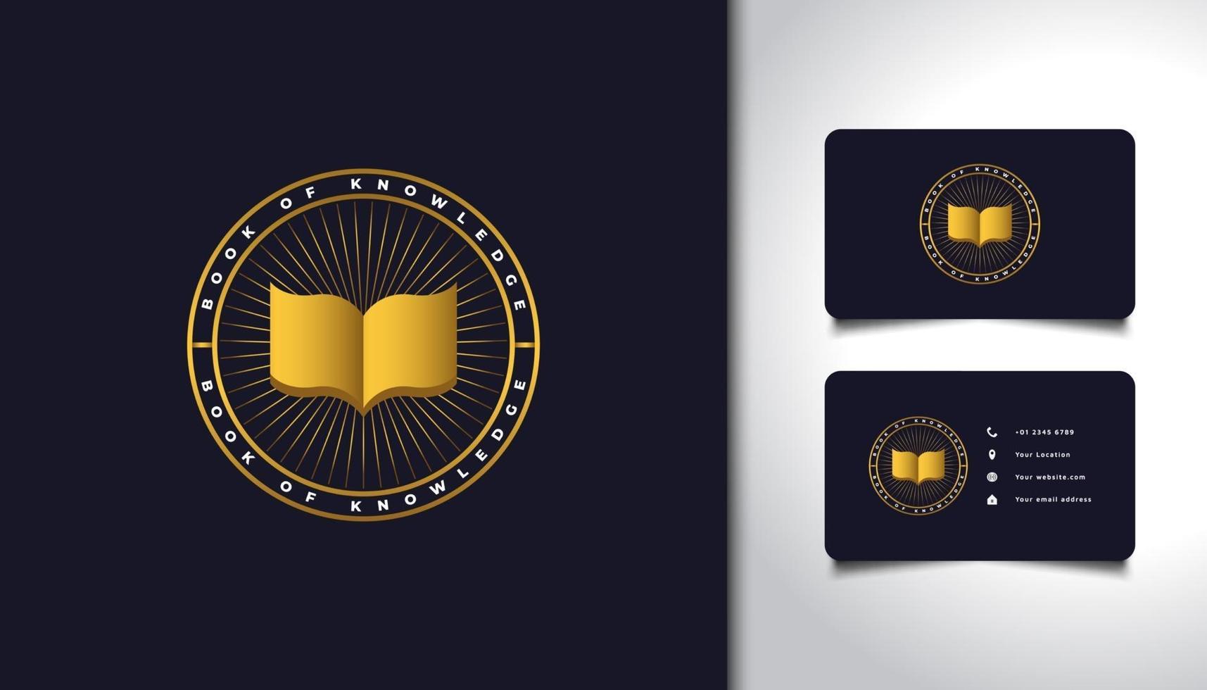 Logotipo de libro abierto dorado de lujo con estilo vintage. vector