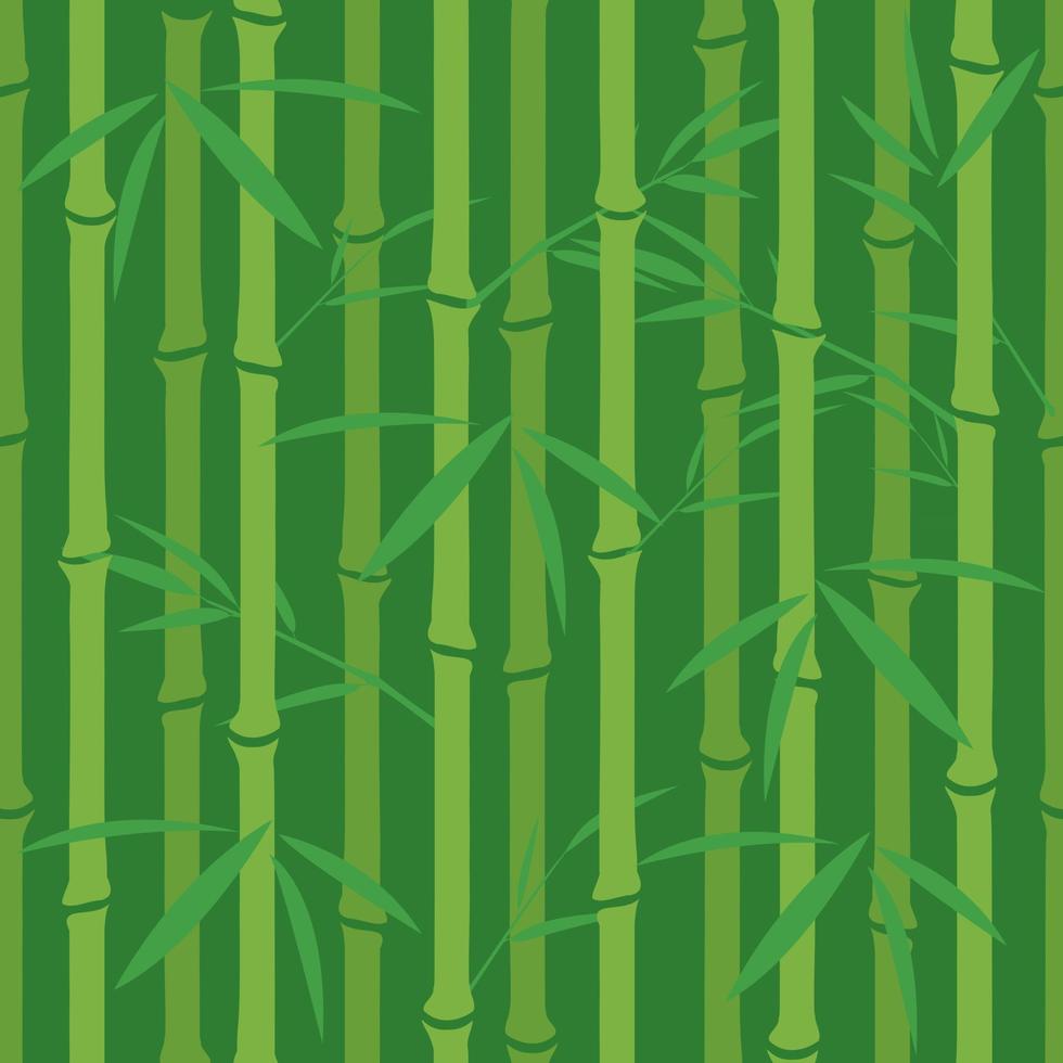 Seamless pattern with bamboo leaves and trunks in green shades vector