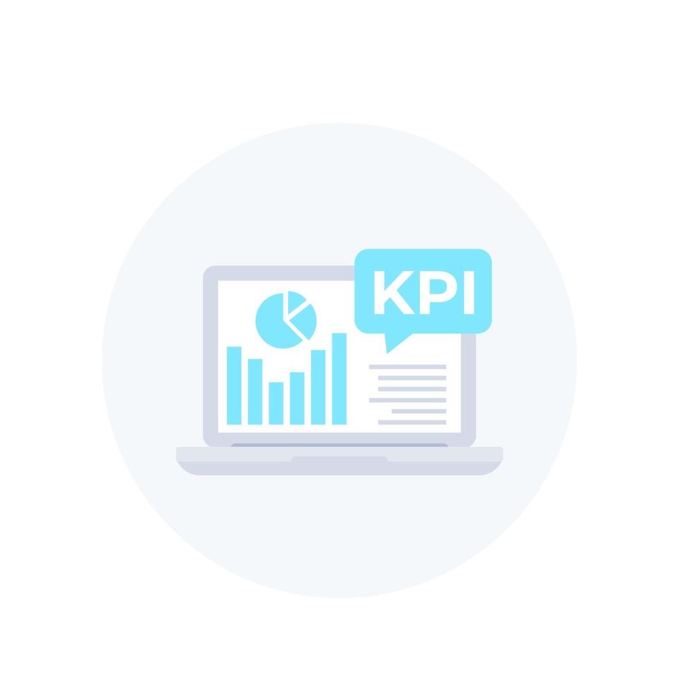 KPI vector icon with laptop and business analytics key performance indicator