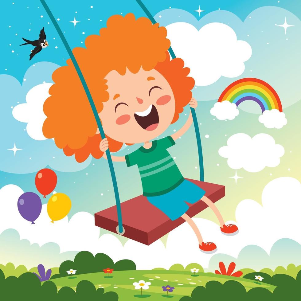 Funny Kid Playing In A Swing vector