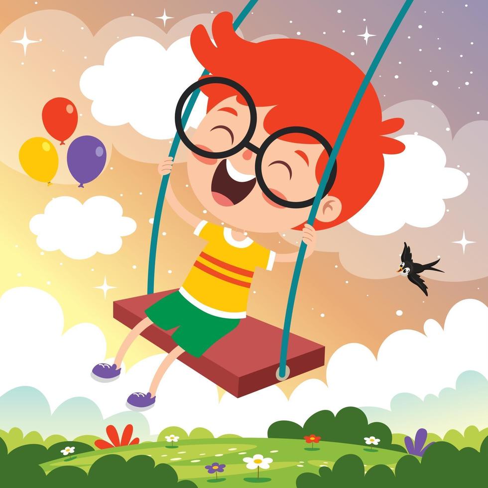 Funny Kid Playing In A Swing vector