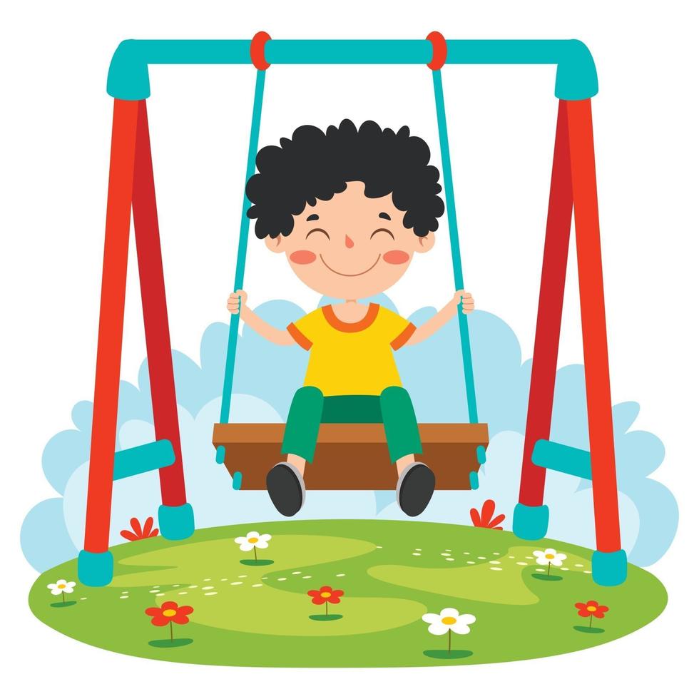 Funny Kid Playing In A Swing vector