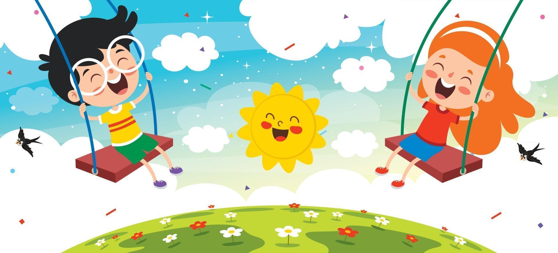 Funny Kids Playing In A Swing vector