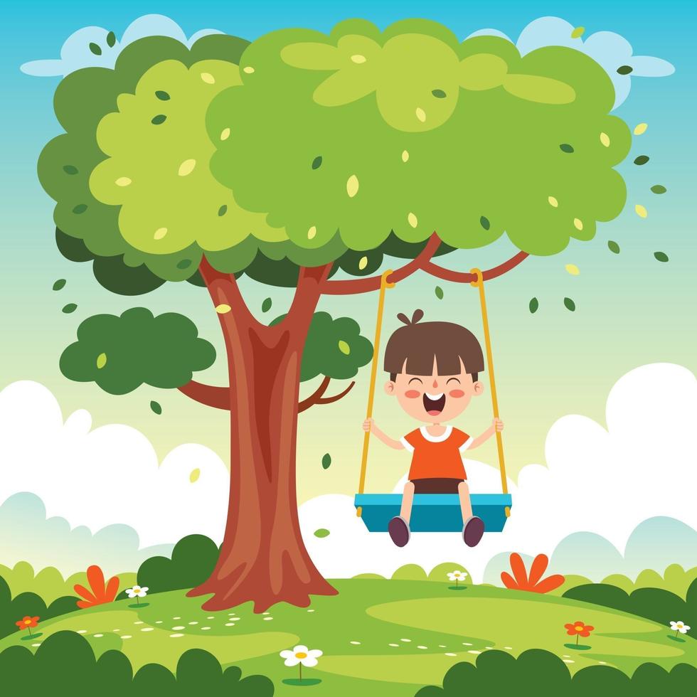 Funny Kid Playing In A Swing vector