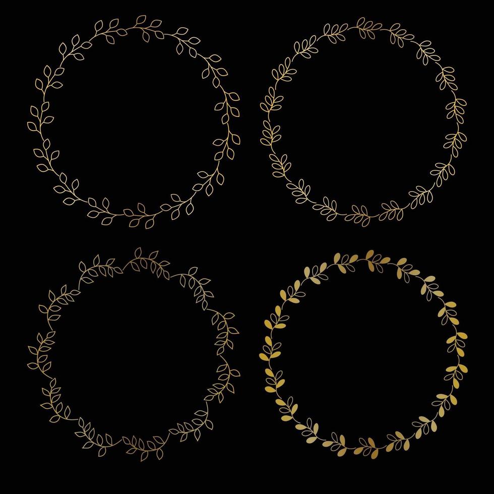 metallic gold vector circular frames with leaf patterns