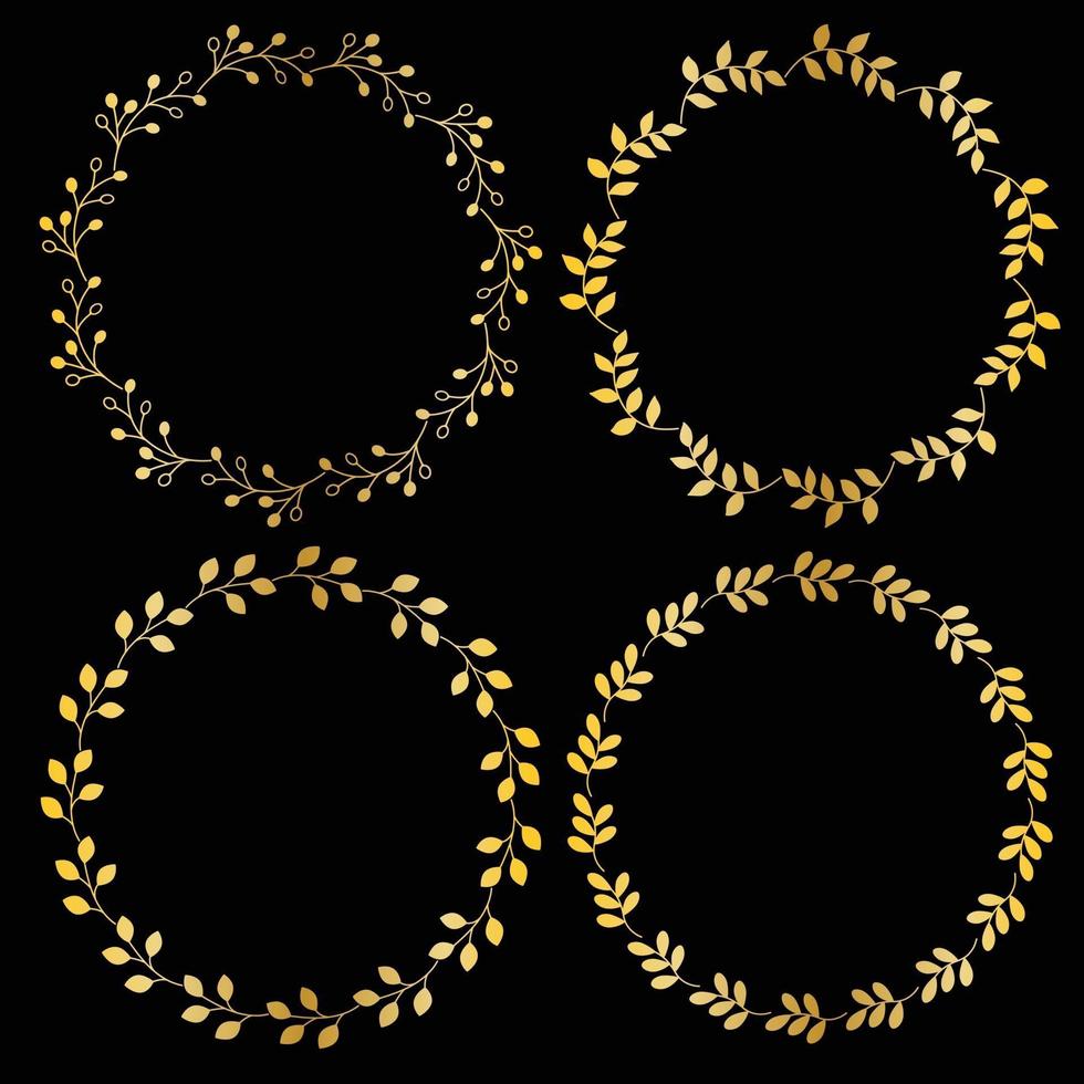 metallic gold circular frames with leaf patterns vector