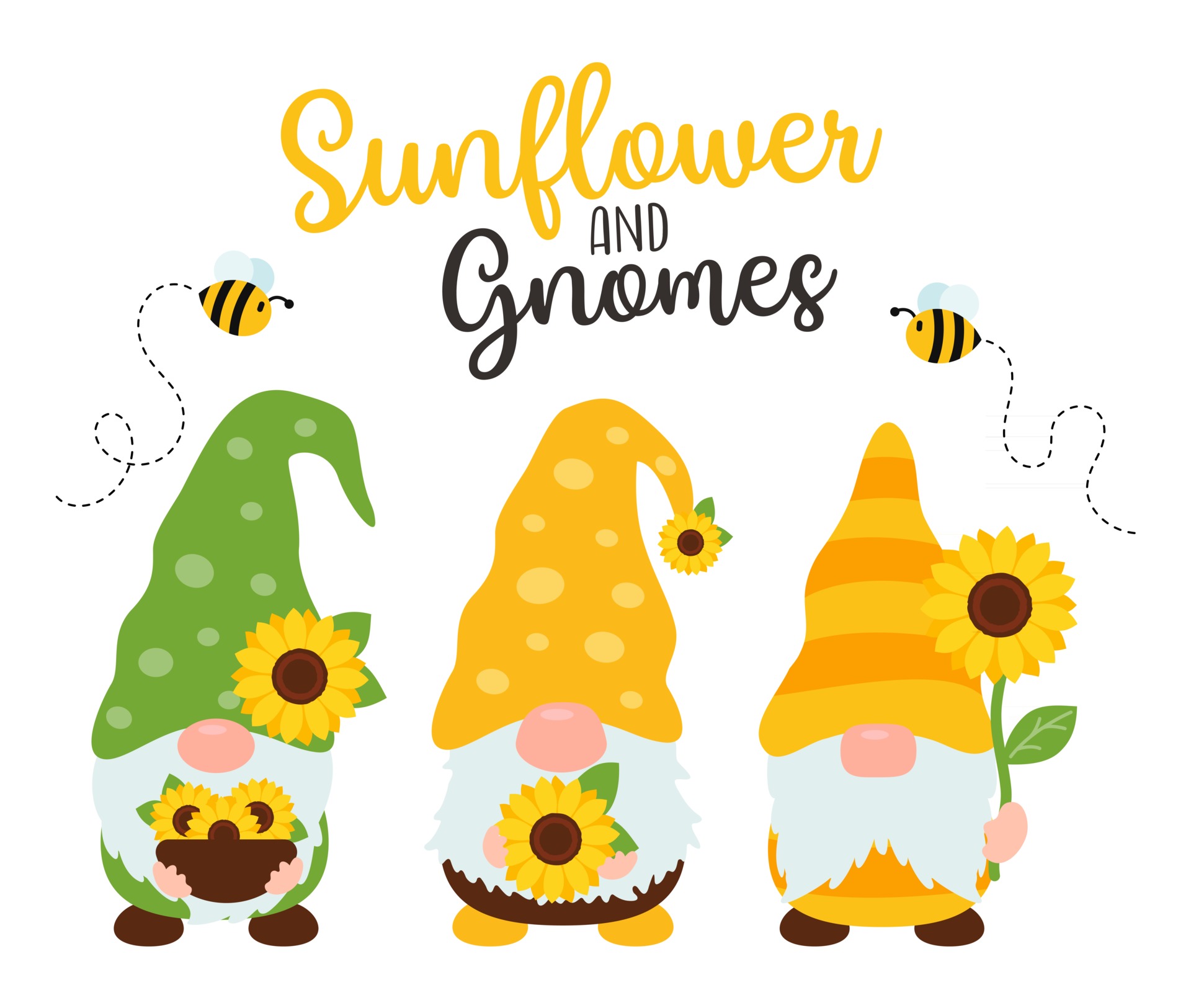 Sunflower gnomes Vector gnomes wearing bees holding sunflowers 2405994