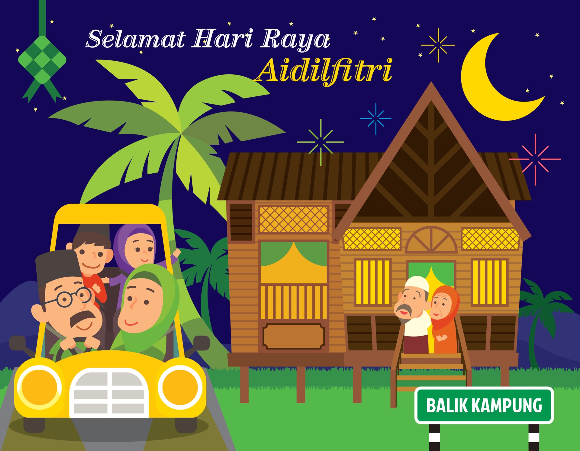 Muslim family back to hometown by car to meet with grandparent for