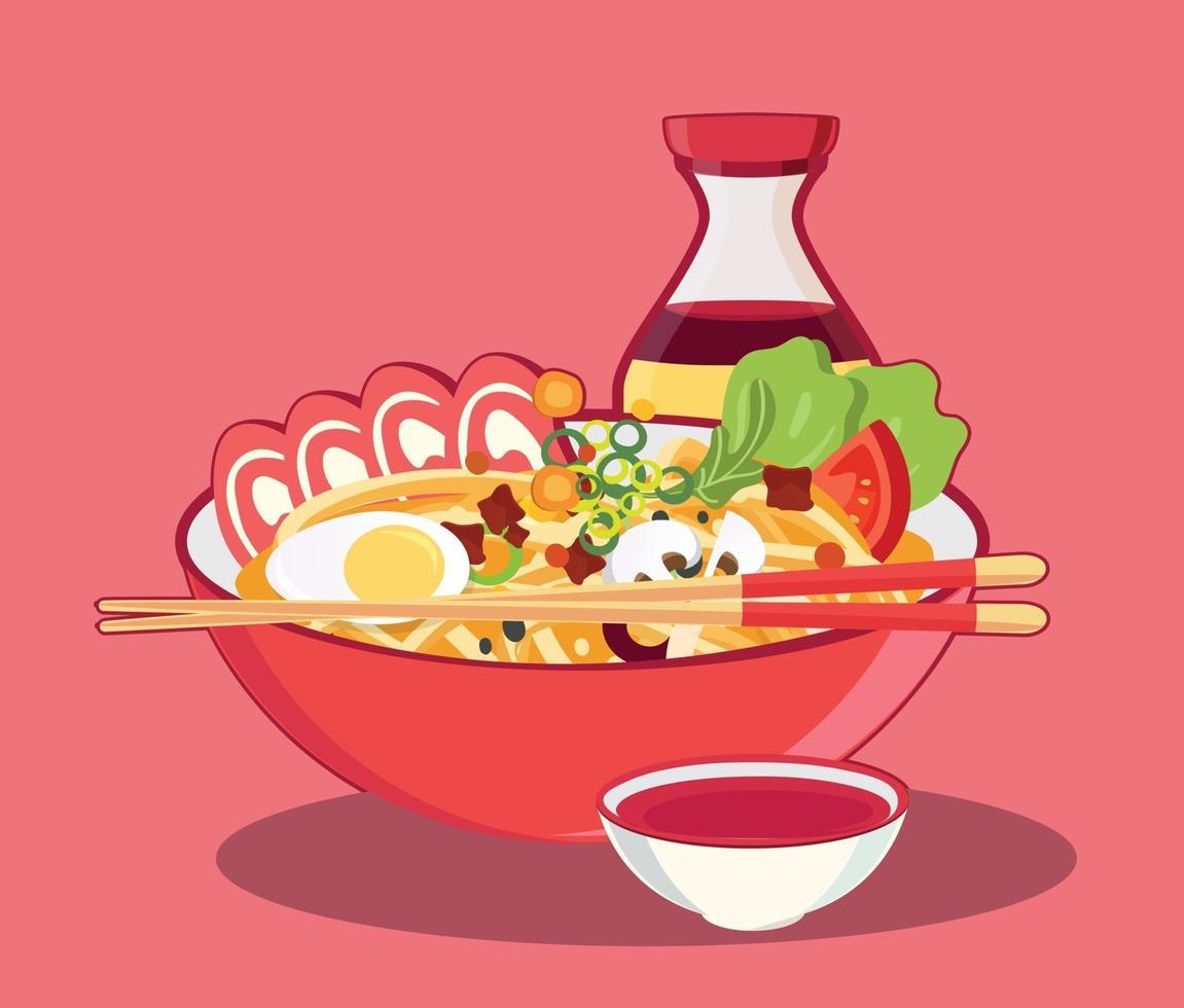 Traditional chinese soup with noodles Japanese ramen noodle vector