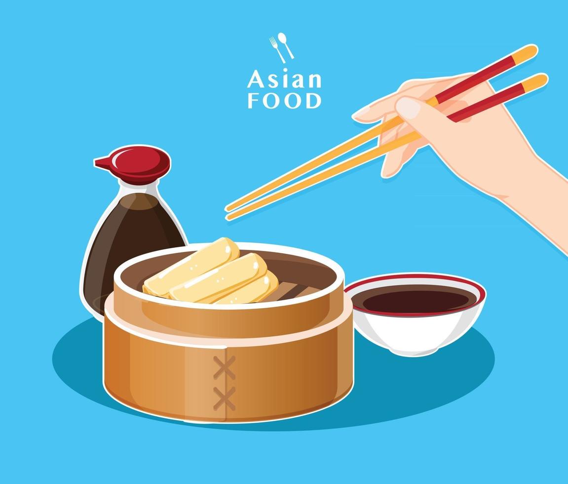 Ilustración de vector de comida asiática de menú dim sum