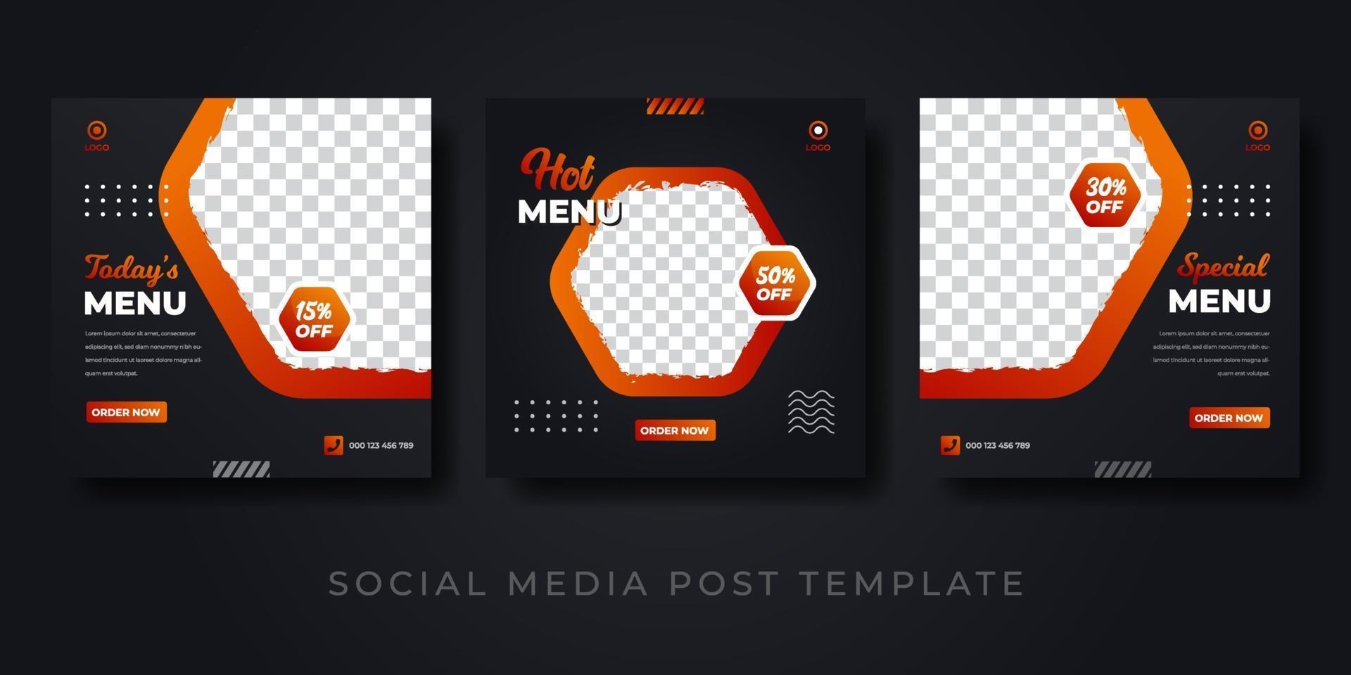 Hot menu social media post set template vector