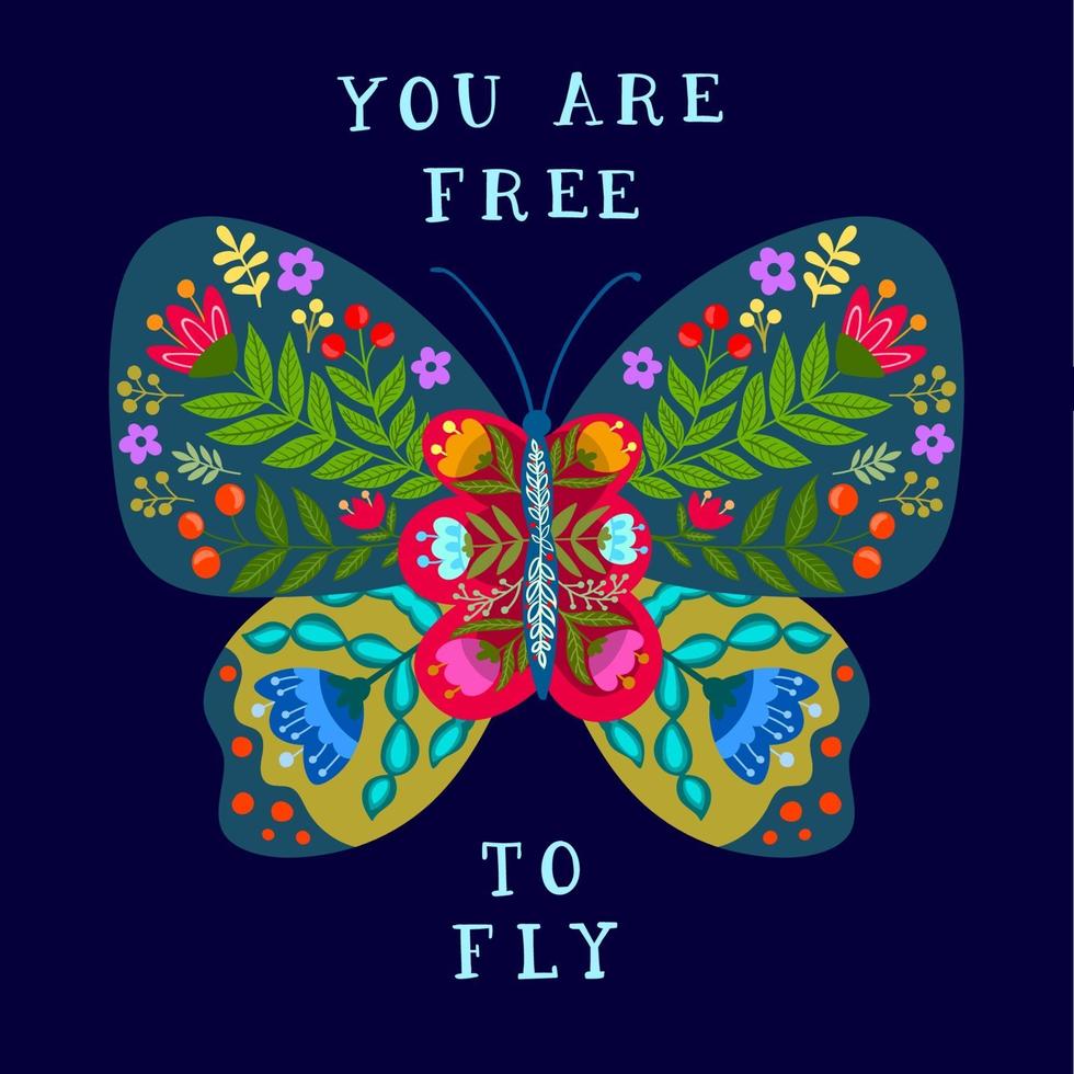 decorative butterflies with floral ornament vector