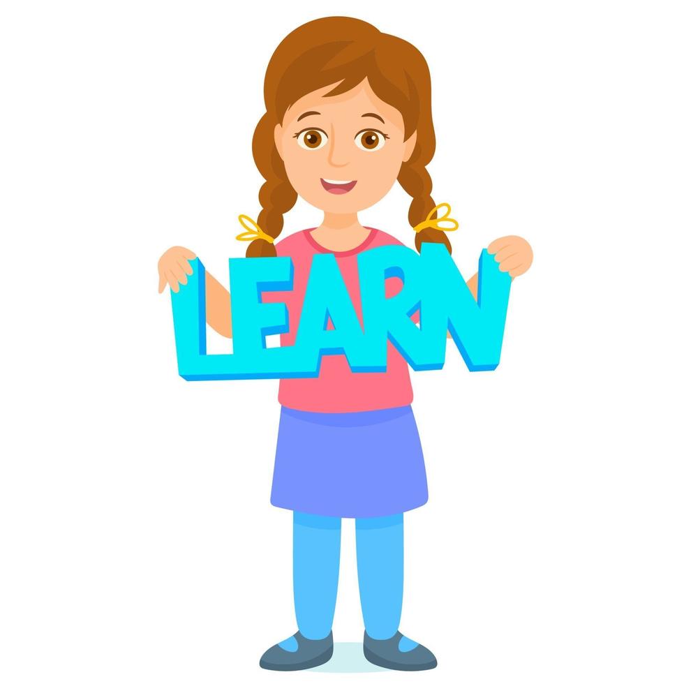 Girl holds a poster with letters cut out on paper vector