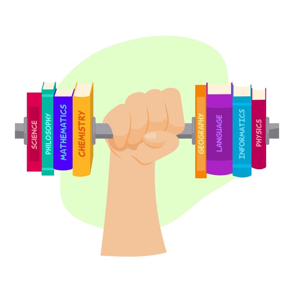 Exercising knowledge Arm lifting a weight with books vector