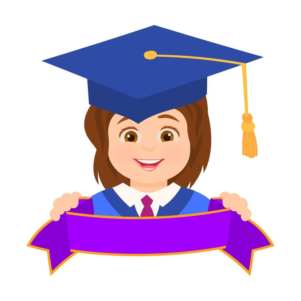 Happy graduated kid holding a ribbon vector