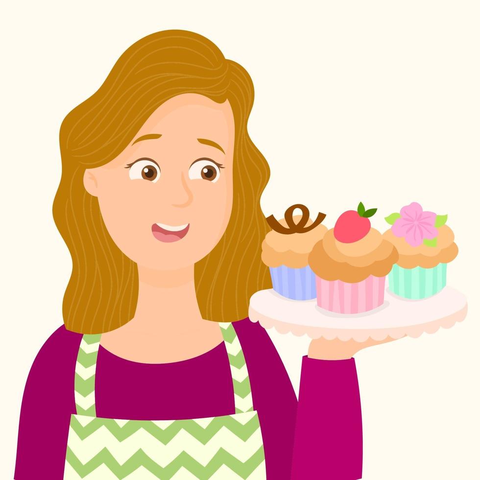 Mom cooking cupcake for dessert vector