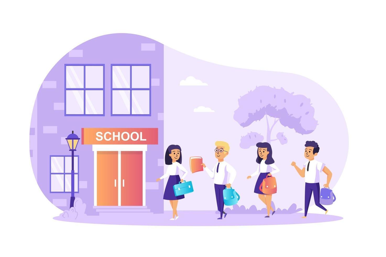 Children go to school concept vector illustration of people characters in flat design