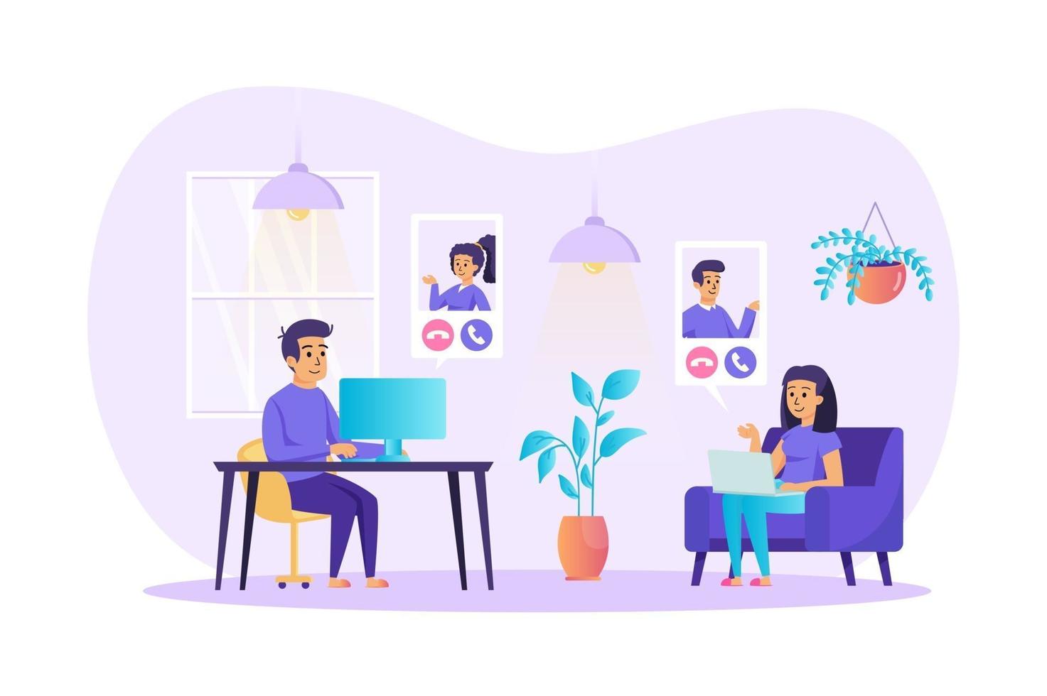 Video conference concept vector illustration of people characters in flat design