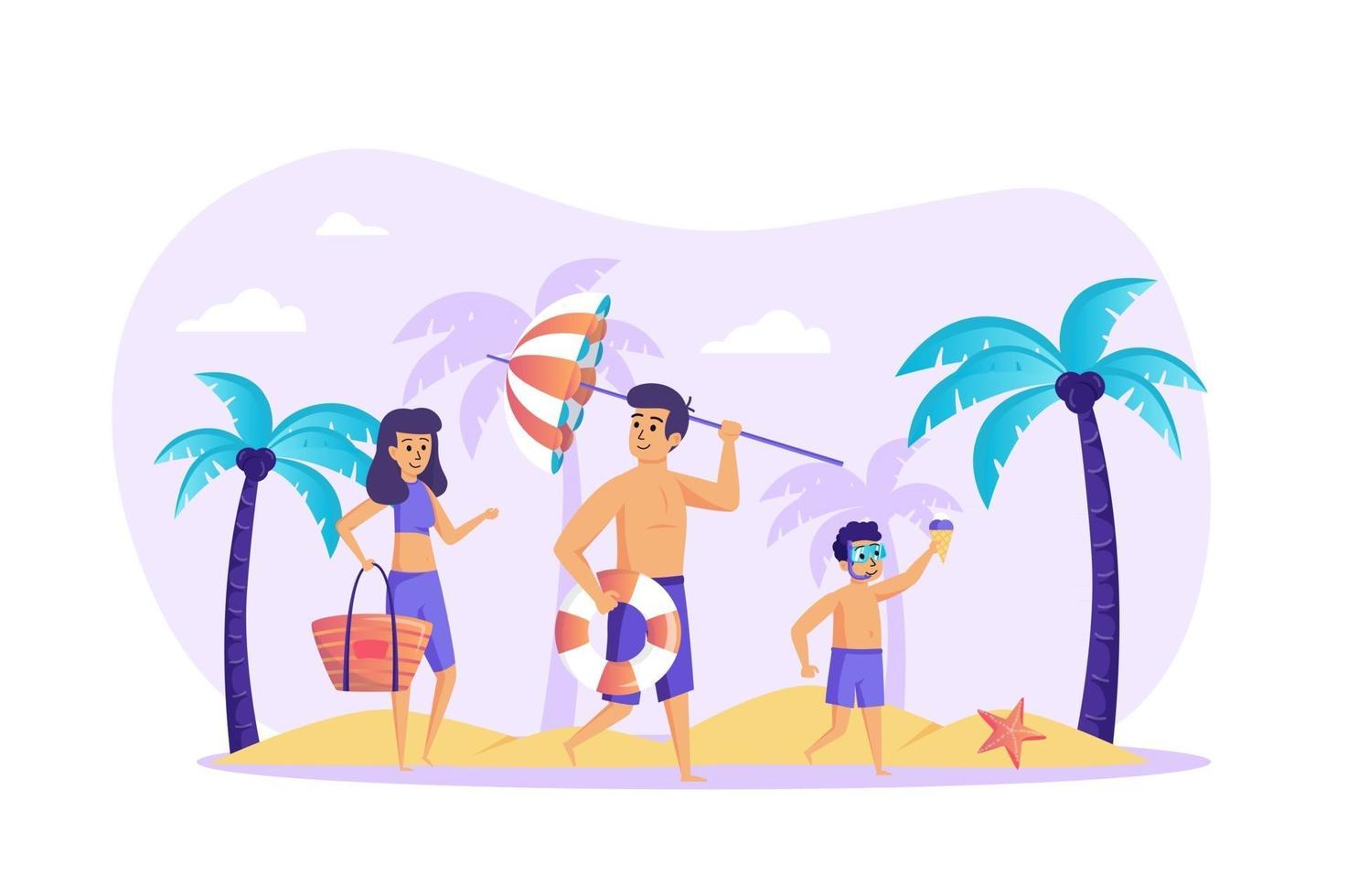 Family at beach concept vector illustration of people characters in flat design