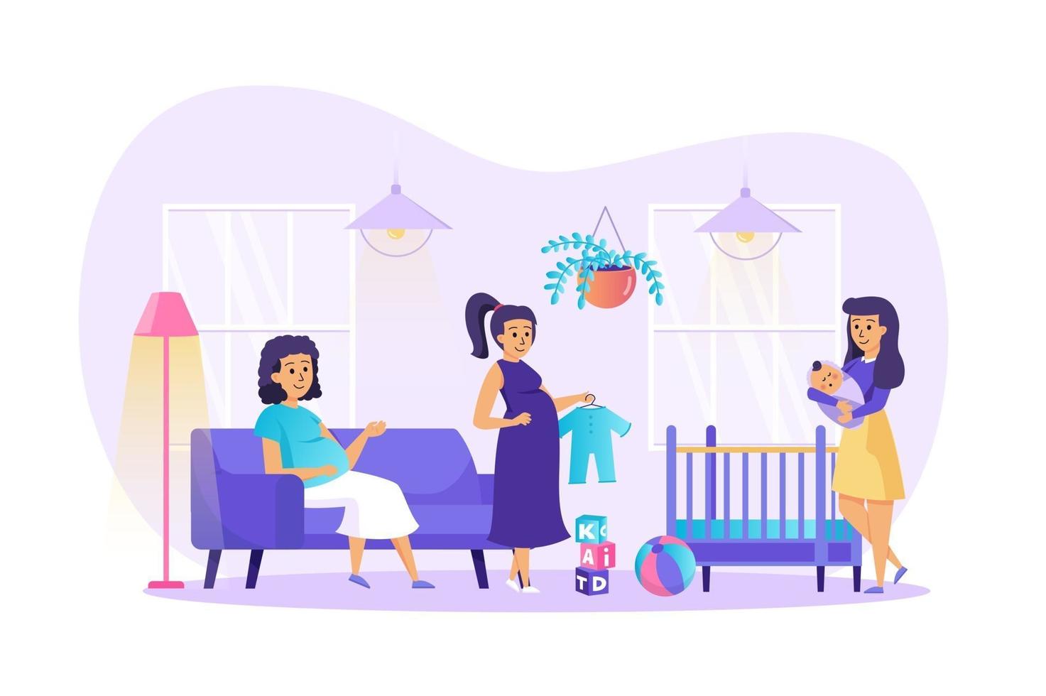 Pregnancy and motherhood concept vector illustration of people characters in flat design