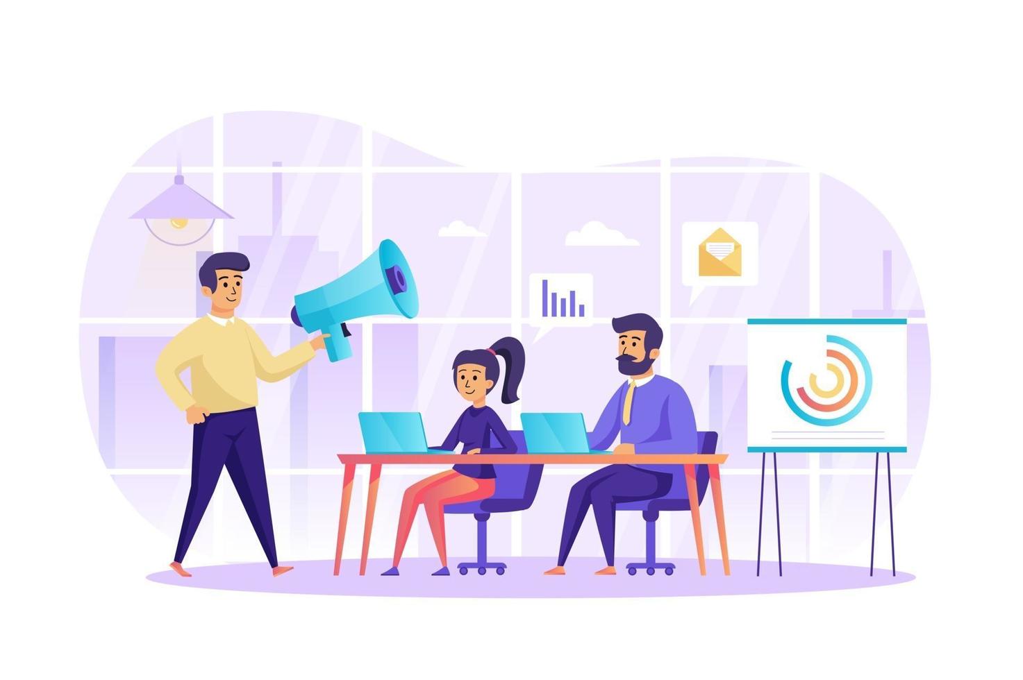 Digital marketing and teamwork at office concept vector illustration of people characters in flat design