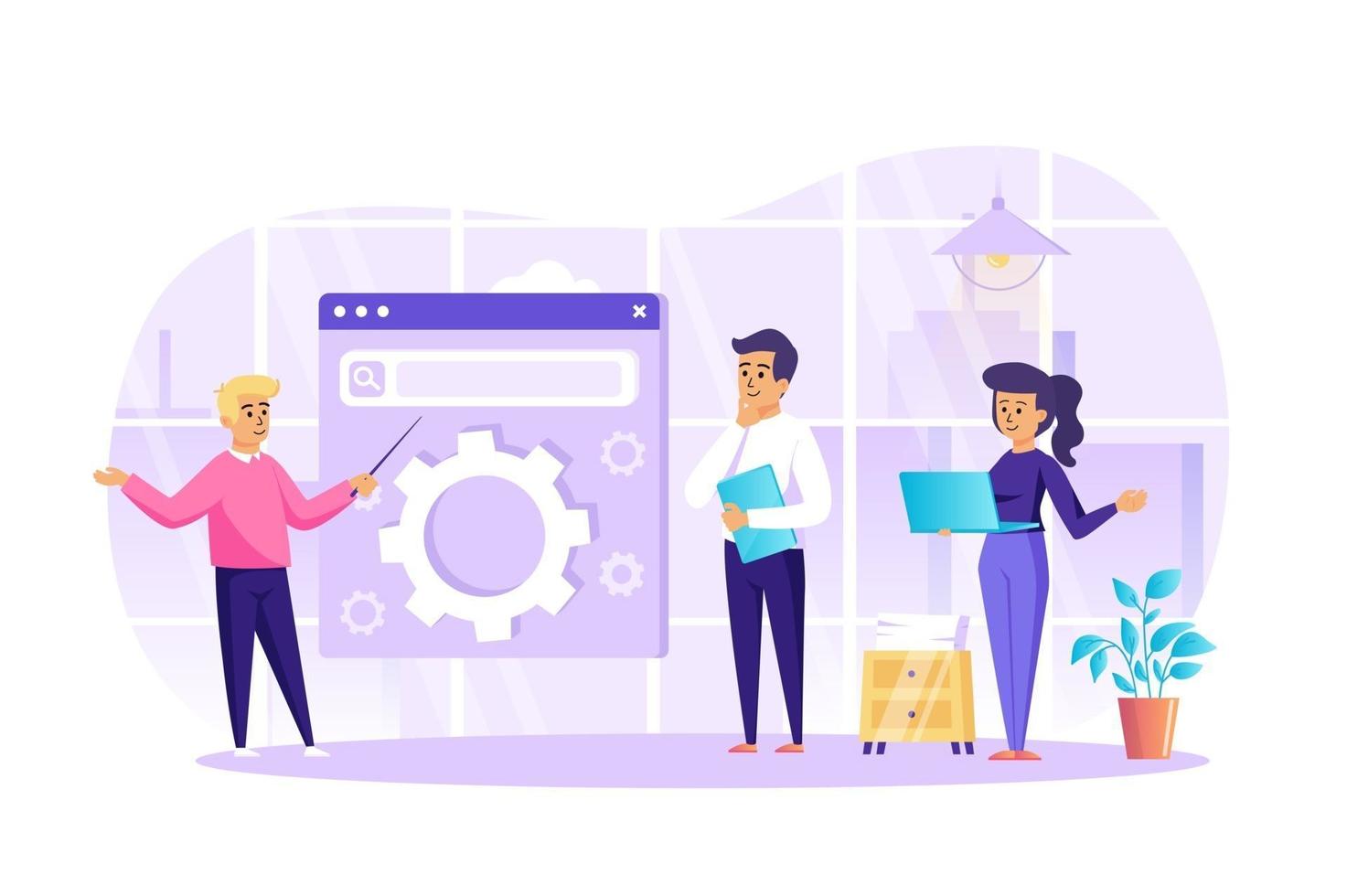 SEO optimization at office concept vector illustration of people characters in flat design