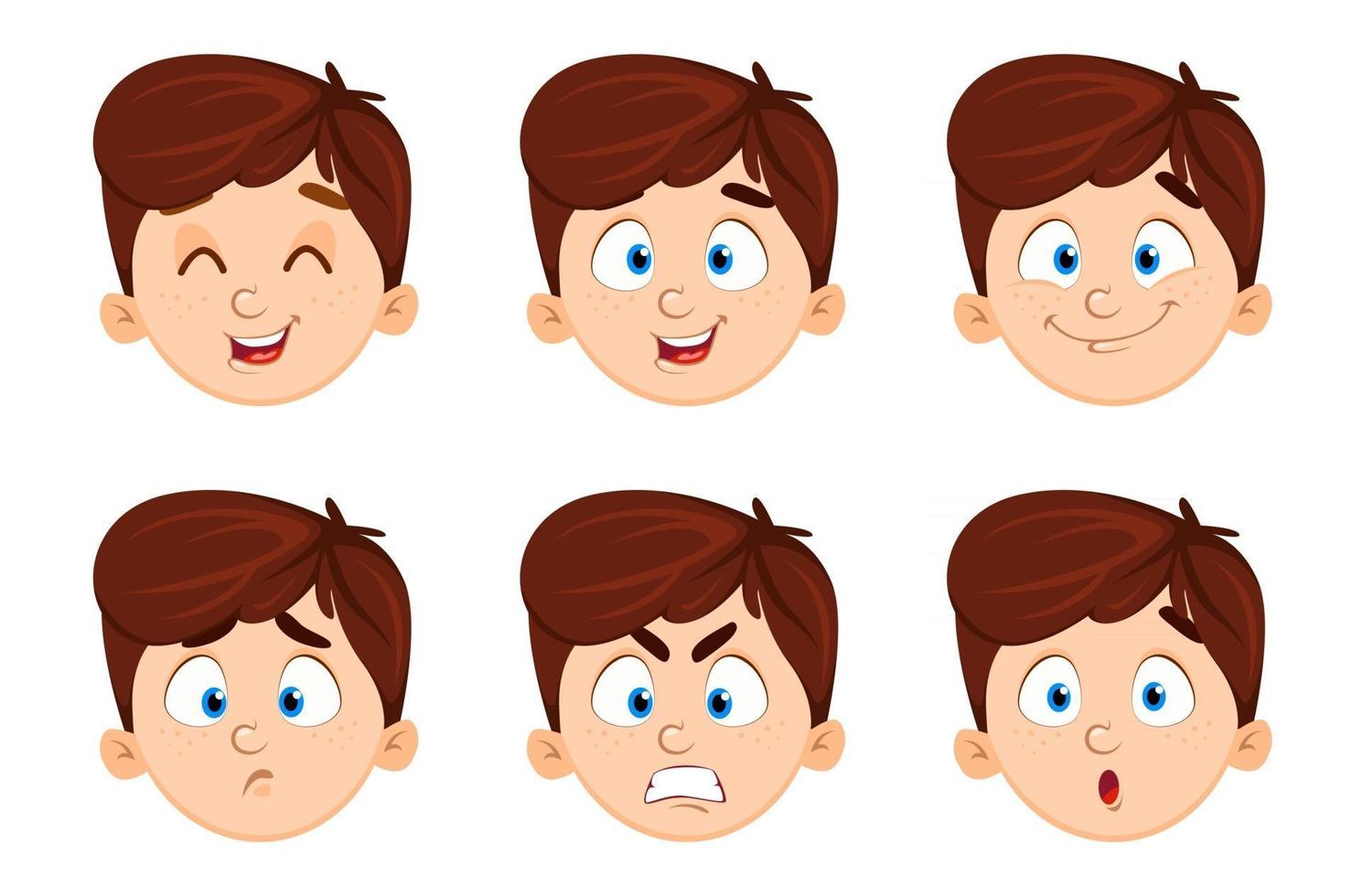 expresiones faciales de niño lindo conjunto de seis emociones vector