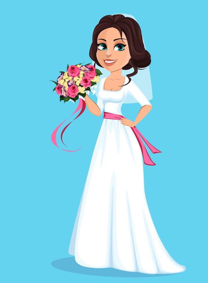 Beautiful bride holding bouquet of flowers vector