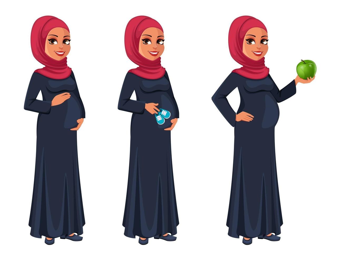 Beautiful pregnant Muslim woman in hijab vector