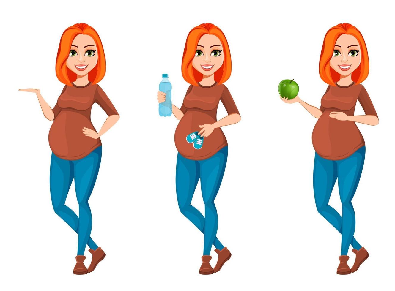 Beautiful pregnant woman cartoon character vector