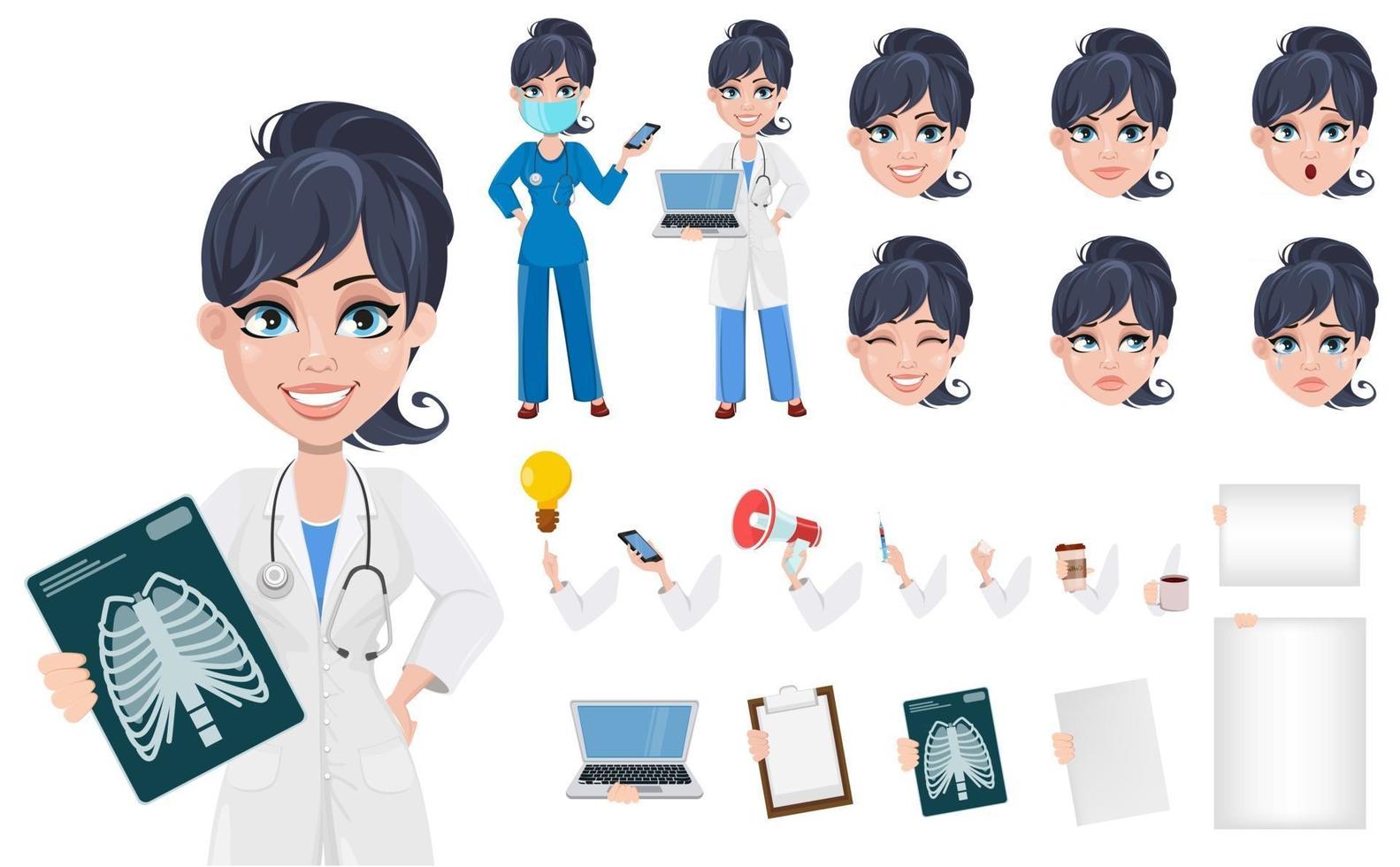 Beautiful cartoon character medic creation set vector